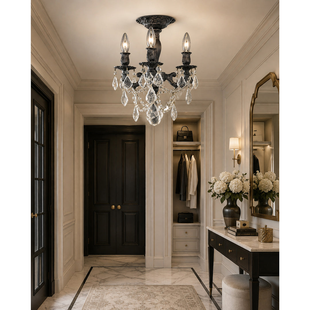 3 light Dark Bronze Flush Mount Clear Royal Cut Crystal - View 2 - Joshua Marshal