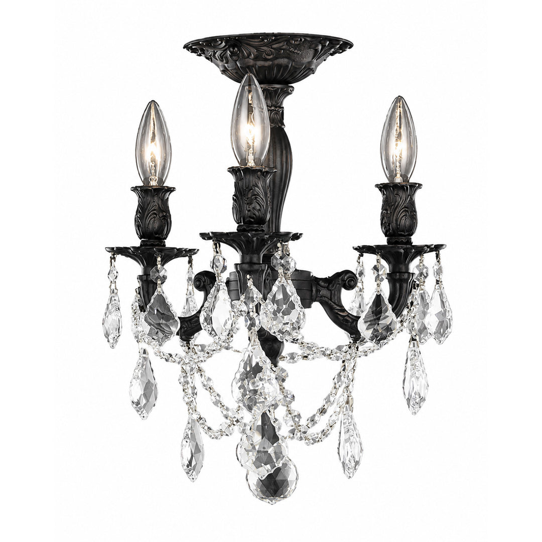 3 light Dark Bronze Flush Mount Clear Royal Cut Crystal - View 3 - Joshua Marshal