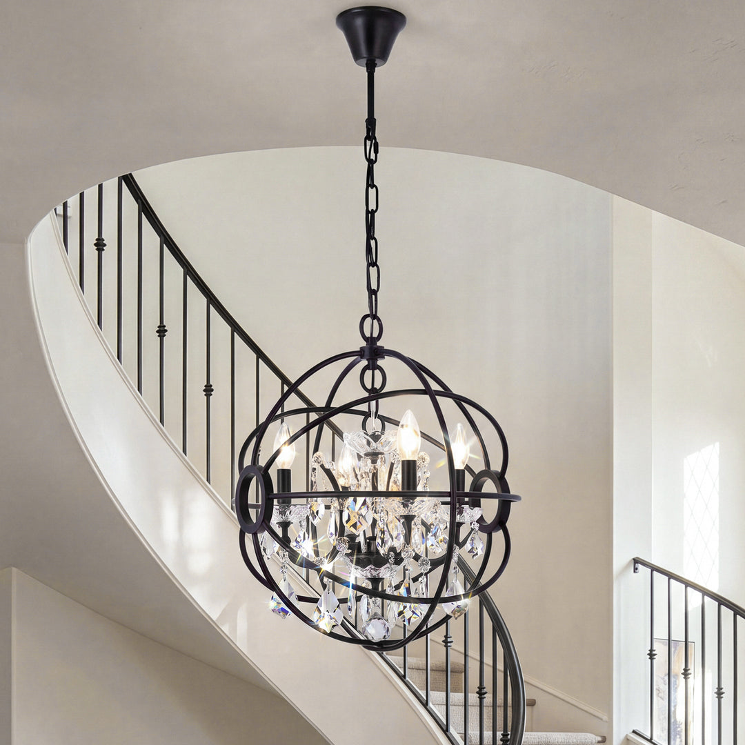 4 light Dark Bronze Pendant Golden Teak (Smoky) Royal Cut crystal Dark Bronze Finish - LIGHTING by Joshua Marshal
