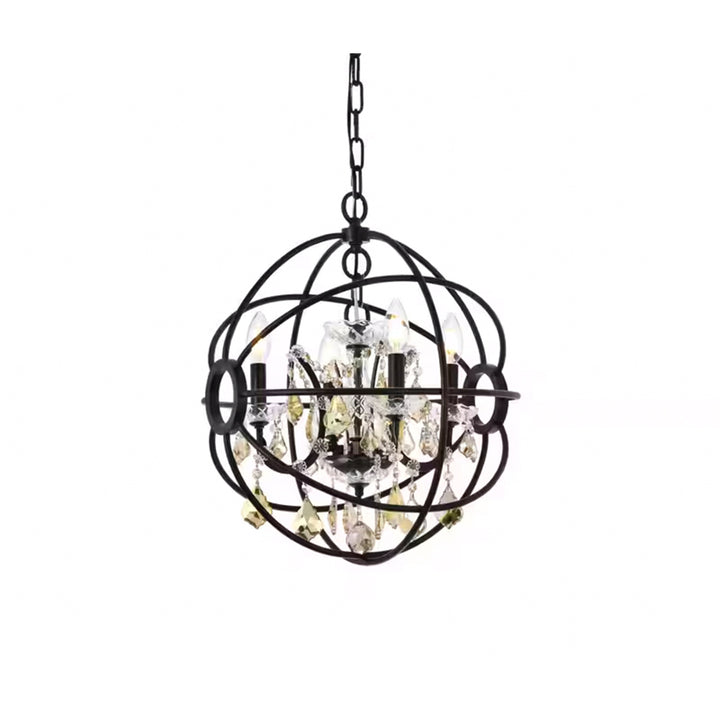 4 light Dark Bronze Pendant Golden Teak (Smoky) Royal Cut crystal - View 4 - Joshua Marshal