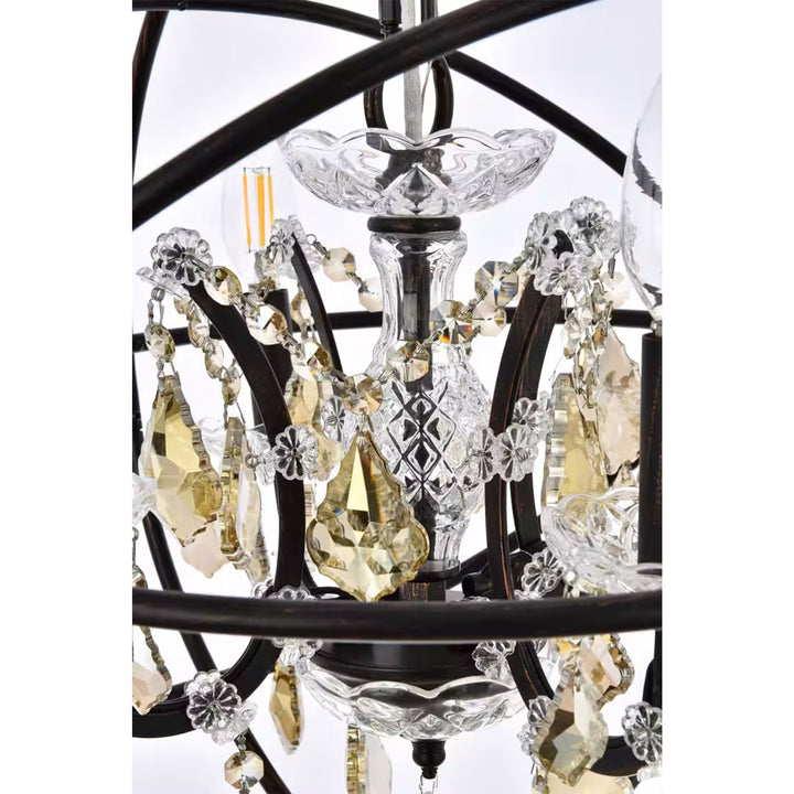 4 light Dark Bronze Pendant Golden Teak (Smoky) Royal Cut crystal - View 5 - Joshua Marshal