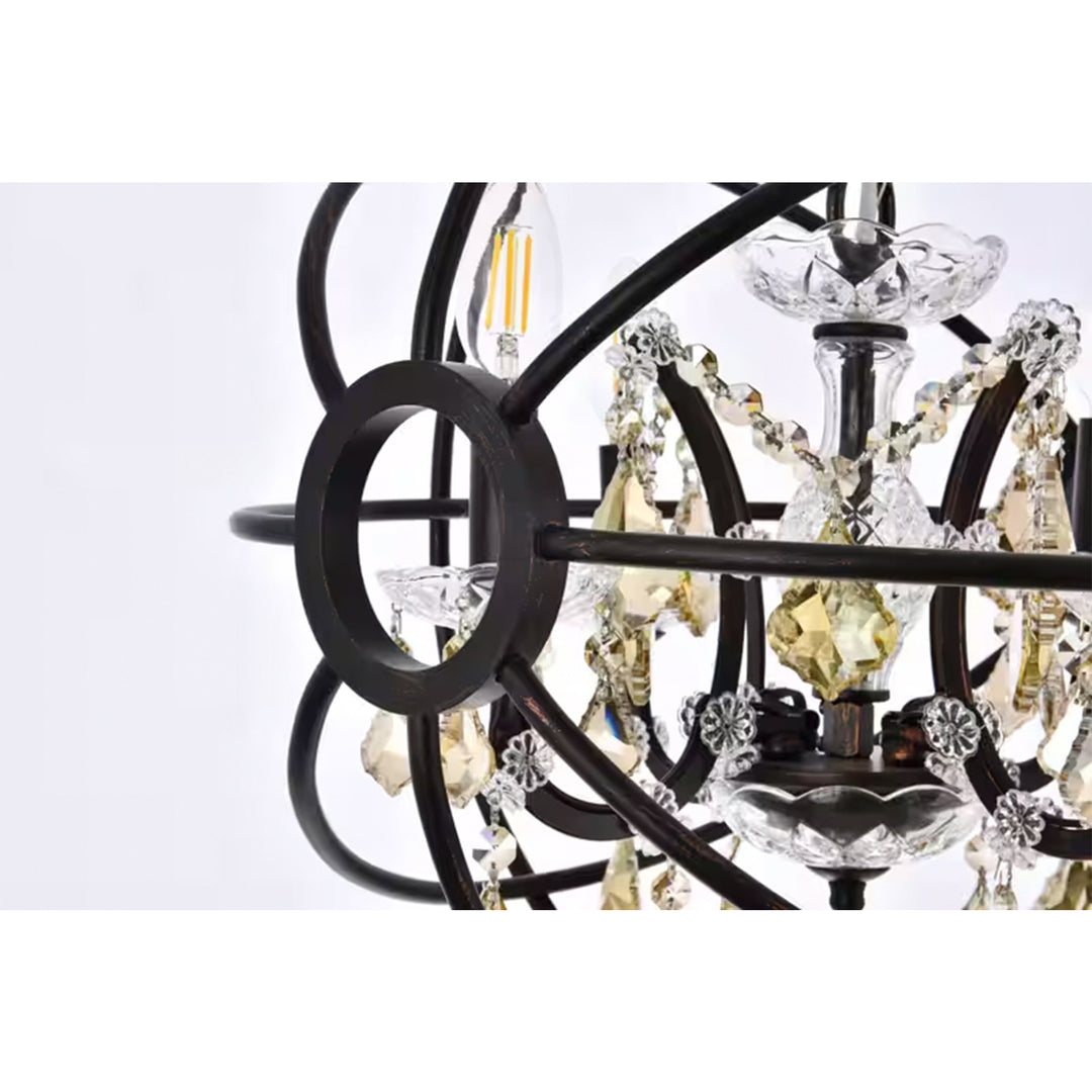 4 light Dark Bronze Pendant Golden Teak (Smoky) Royal Cut crystal - View 6 - Joshua Marshal