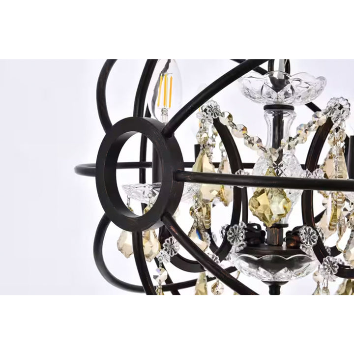 4 light Dark Bronze Pendant Golden Teak (Smoky) Royal Cut crystal - View 6 - Joshua Marshal