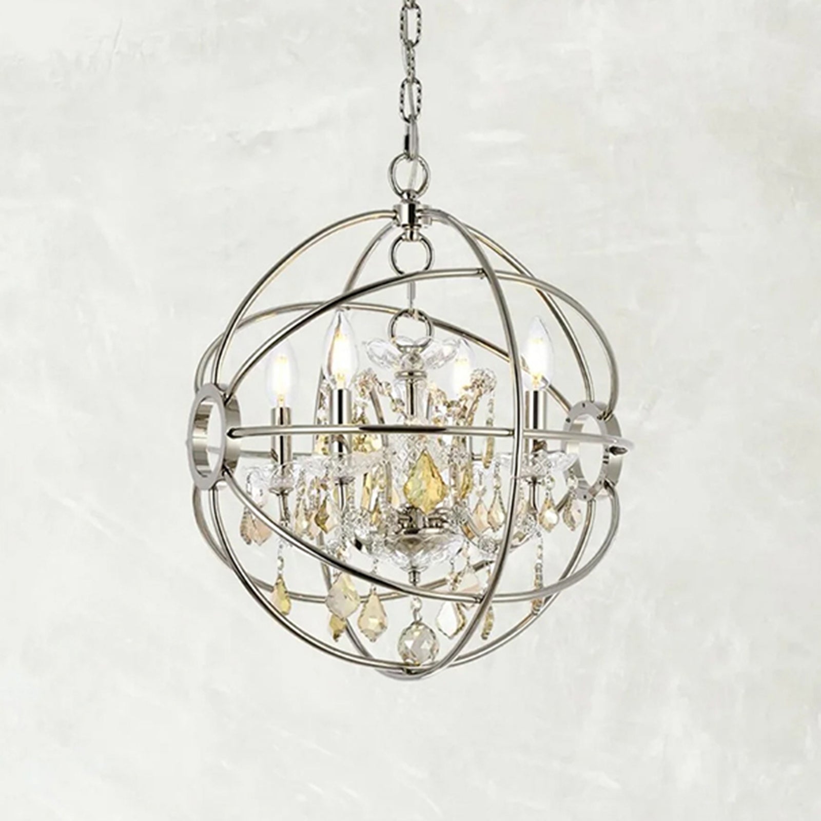 4 light polished nickel Pendant Golden Teak (Smoky) Royal Cut crystal Polished Nickel Finish - LIGHTING by Joshua Marshal
