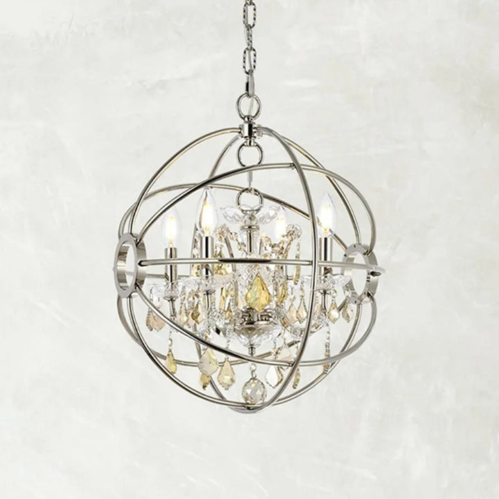 4 light polished nickel Pendant Golden Teak (Smoky) Royal Cut crystal Polished Nickel Finish - LIGHTING by Joshua Marshal