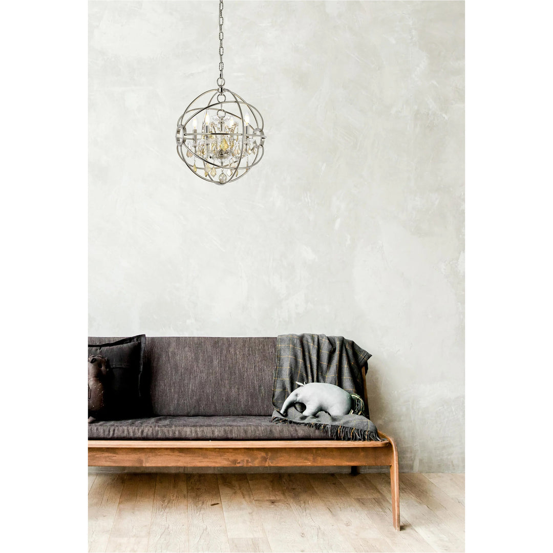 4 light polished nickel Pendant Golden Teak (Smoky) Royal Cut crystal - View 2 - Joshua Marshal