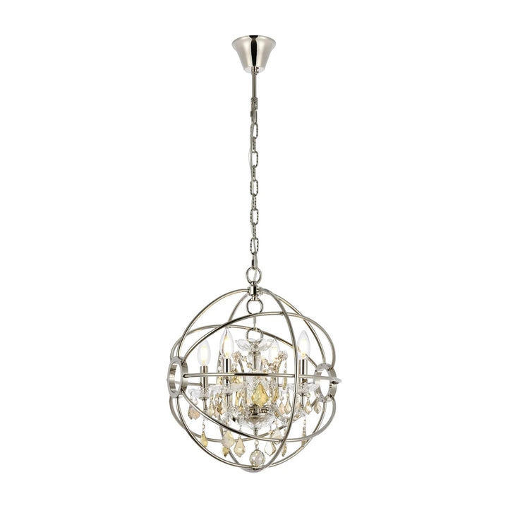 4 light polished nickel Pendant Golden Teak (Smoky) Royal Cut crystal - View 3 - Joshua Marshal