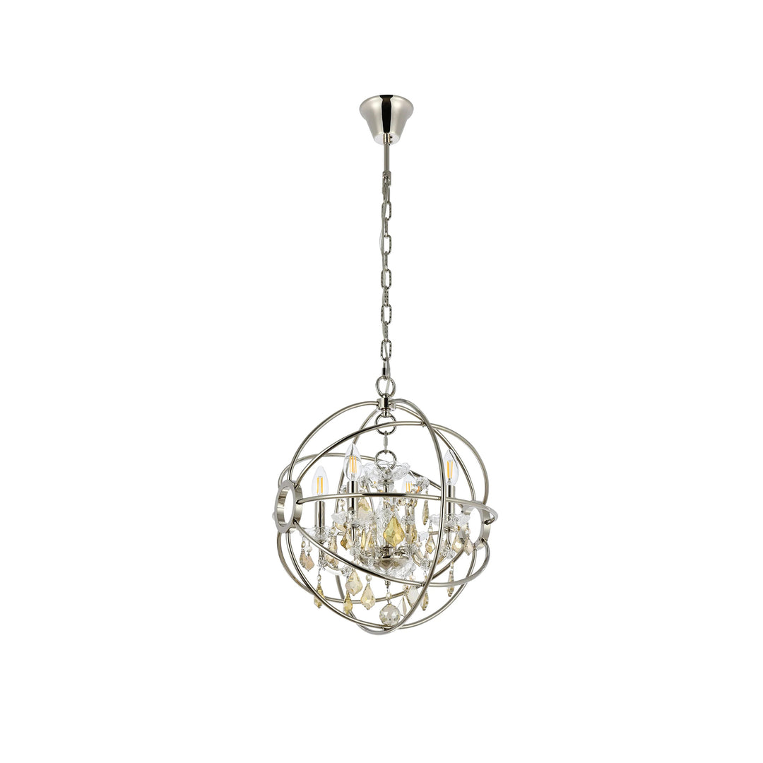 4 light polished nickel Pendant Golden Teak (Smoky) Royal Cut crystal - View 4 - Joshua Marshal