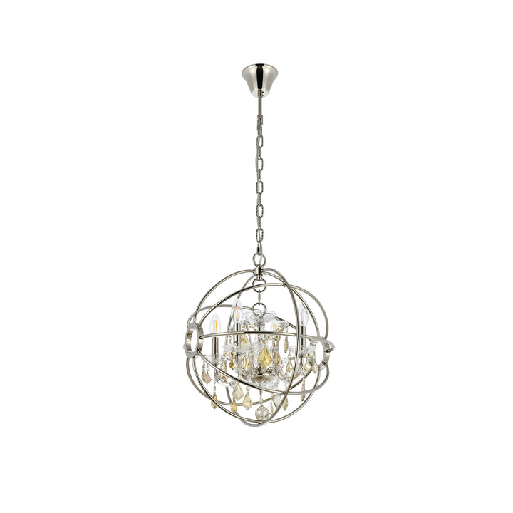 4 light polished nickel Pendant Golden Teak (Smoky) Royal Cut crystal - View 4 - Joshua Marshal
