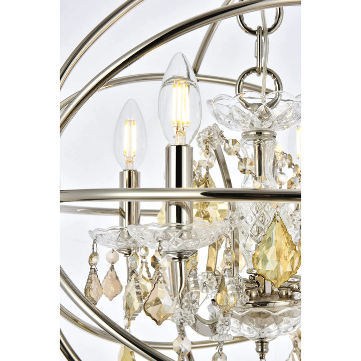 4 light polished nickel Pendant Golden Teak (Smoky) Royal Cut crystal - View 5 - Joshua Marshal