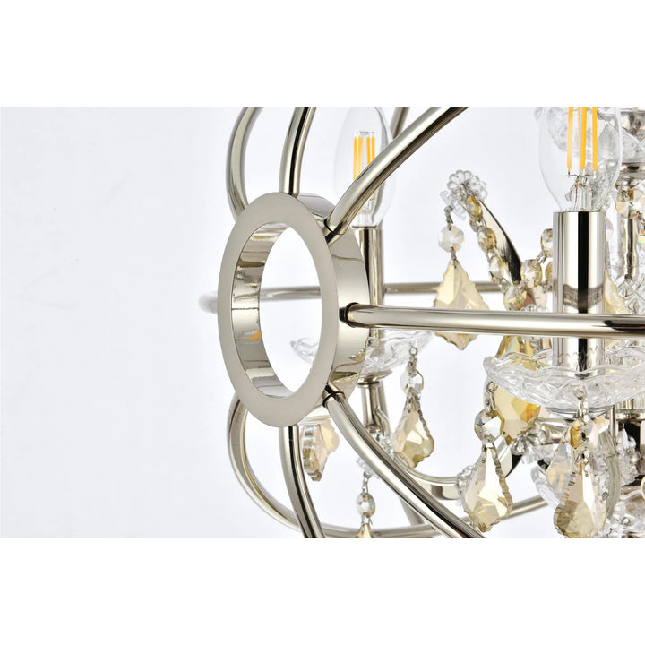 4 light polished nickel Pendant Golden Teak (Smoky) Royal Cut crystal - View 6 - Joshua Marshal