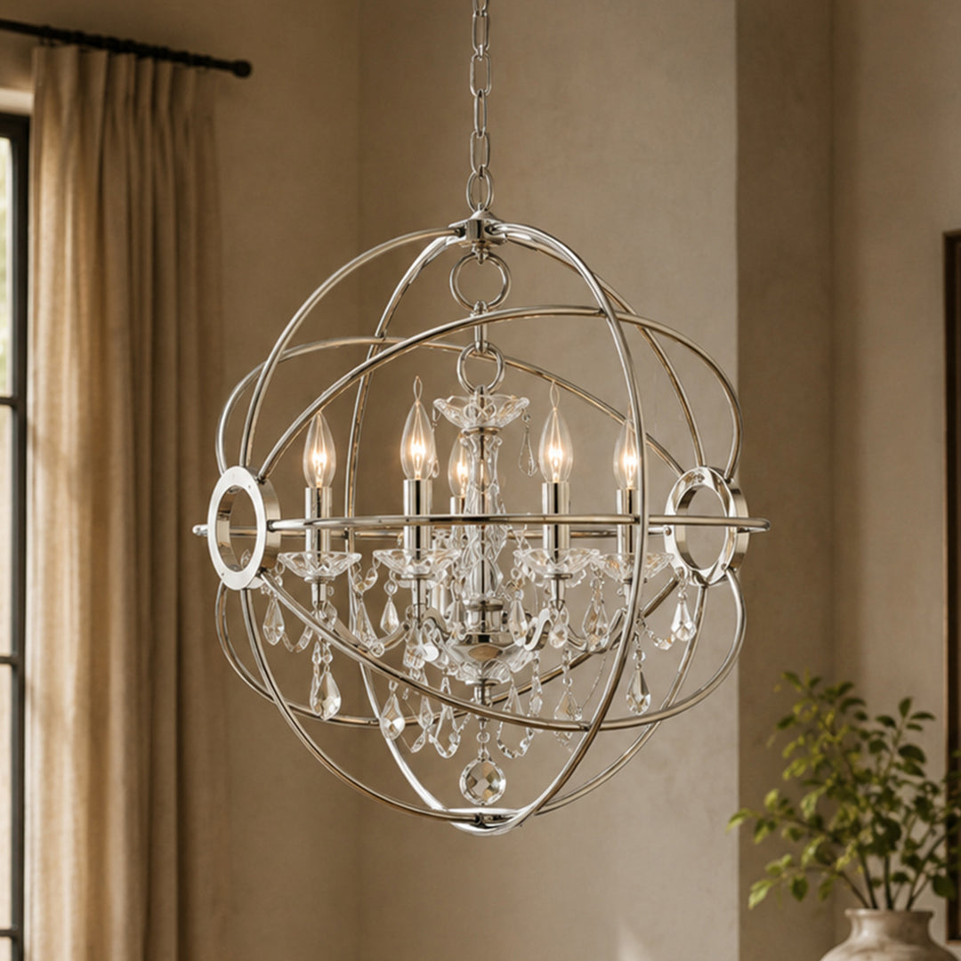 4 light polished nickel Pendant Silver Shade (Grey) Royal Cut crystal Polished Nickel Finish - LIGHTING by Joshua Marshal