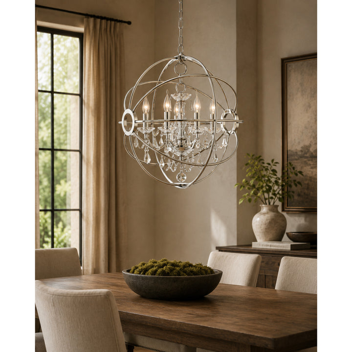 4 light polished nickel Pendant Silver Shade (Grey) Royal Cut crystal - View 2 - Joshua Marshal