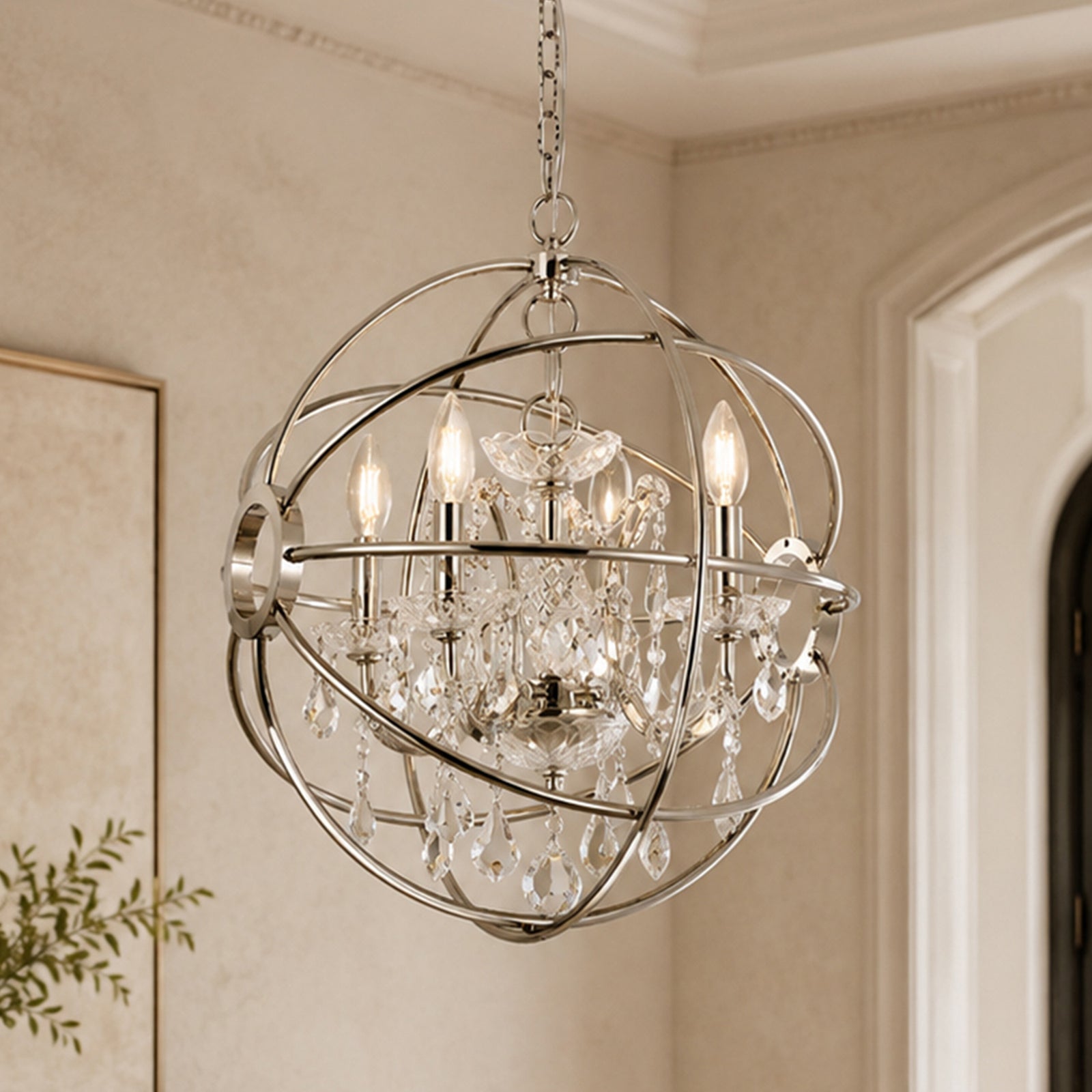 4 light polished nickel Pendant Clear Royal Cut crystal Polished Nickel Finish - LIGHTING by Joshua Marshal