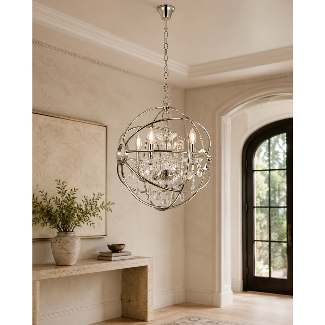 4 light polished nickel Pendant Clear Royal Cut crystal - View 2 - Joshua Marshal