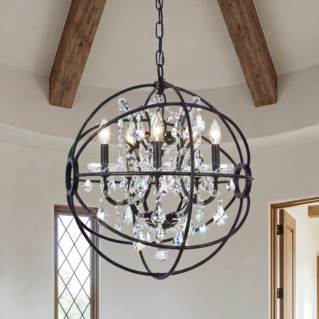 5 light Dark Bronze Pendant Golden Teak (Smoky) Royal Cut crystal Dark Bronze Finish - LIGHTING by Joshua Marshal
