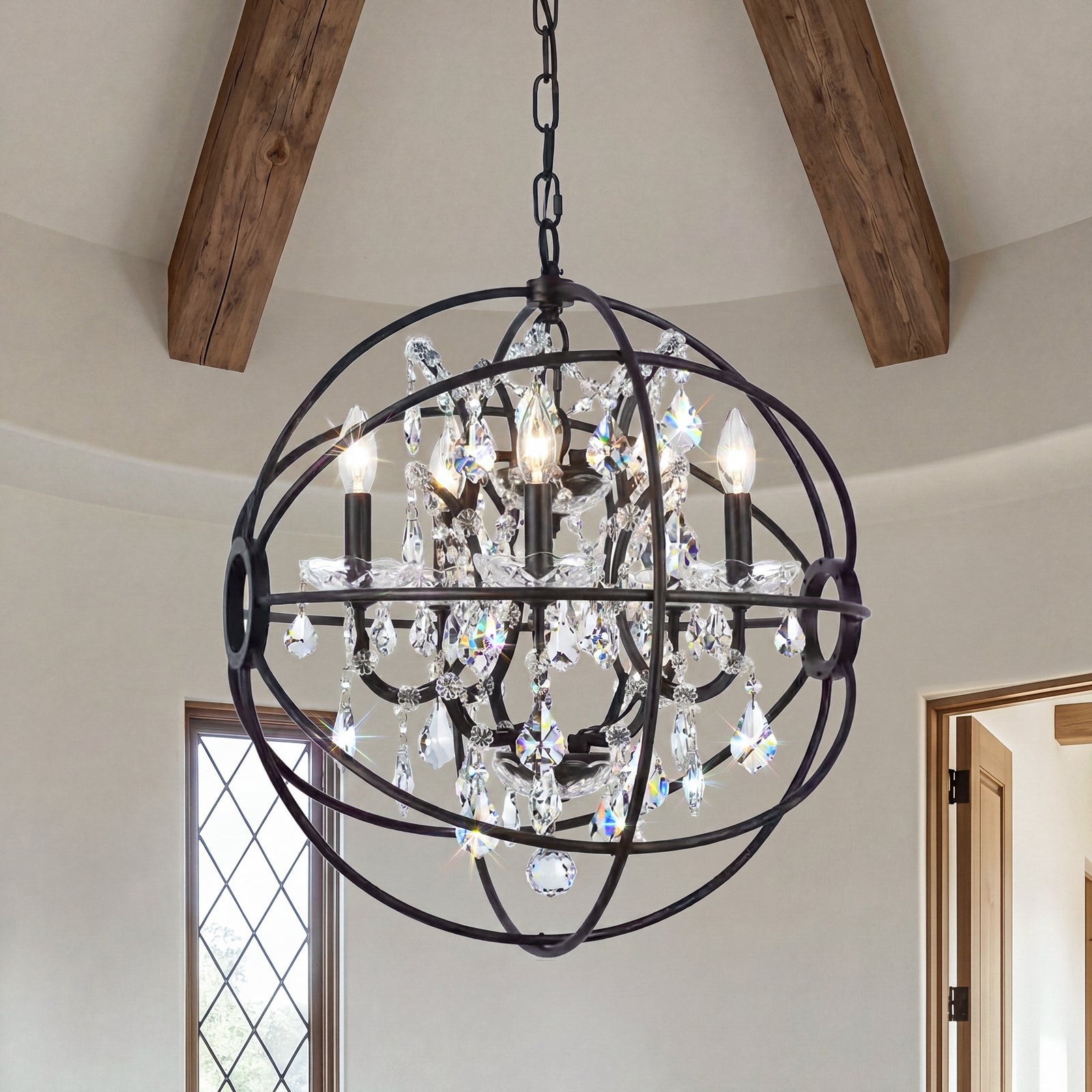 5 light Dark Bronze Pendant Golden Teak (Smoky) Royal Cut crystal Dark Bronze Finish - LIGHTING by Joshua Marshal