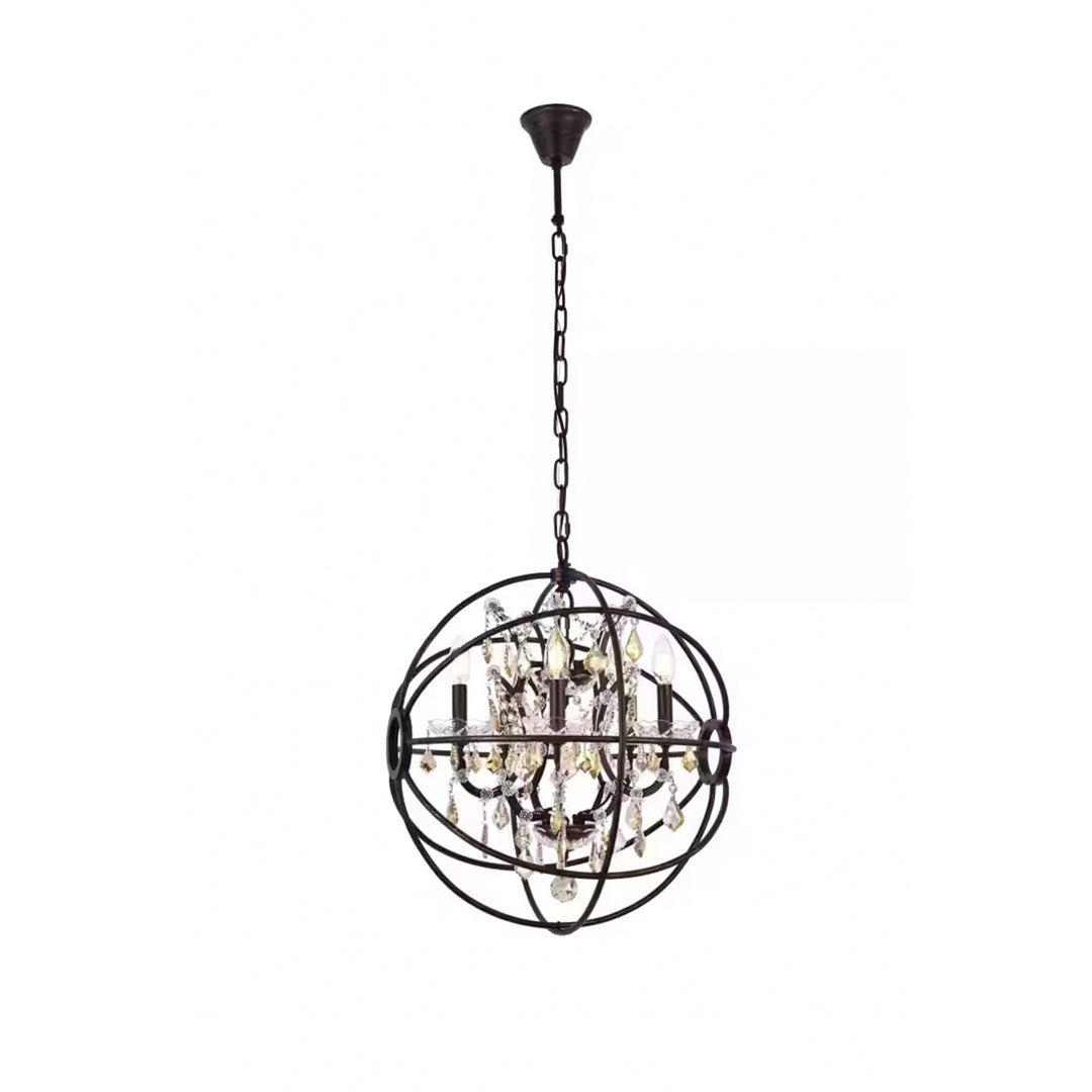 5 light Dark Bronze Pendant Golden Teak (Smoky) Royal Cut crystal - View 3 - Joshua Marshal