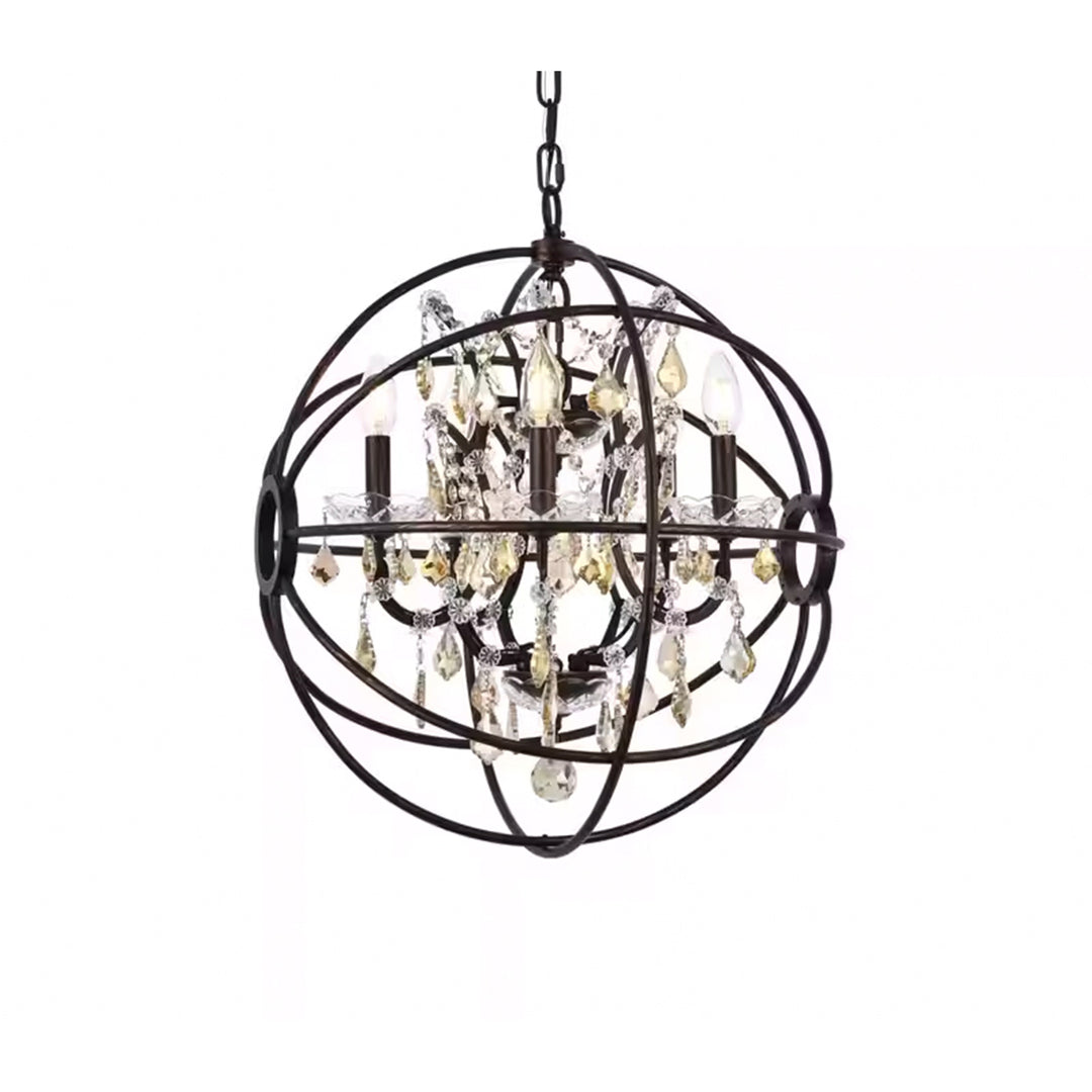 5 light Dark Bronze Pendant Golden Teak (Smoky) Royal Cut crystal - View 4 - Joshua Marshal