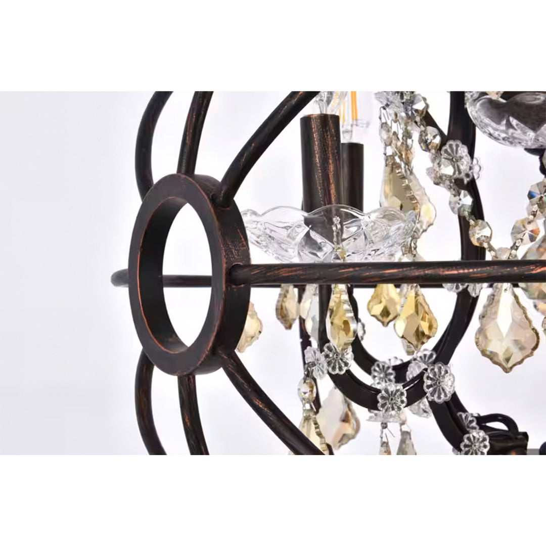 5 light Dark Bronze Pendant Golden Teak (Smoky) Royal Cut crystal - View 5 - Joshua Marshal