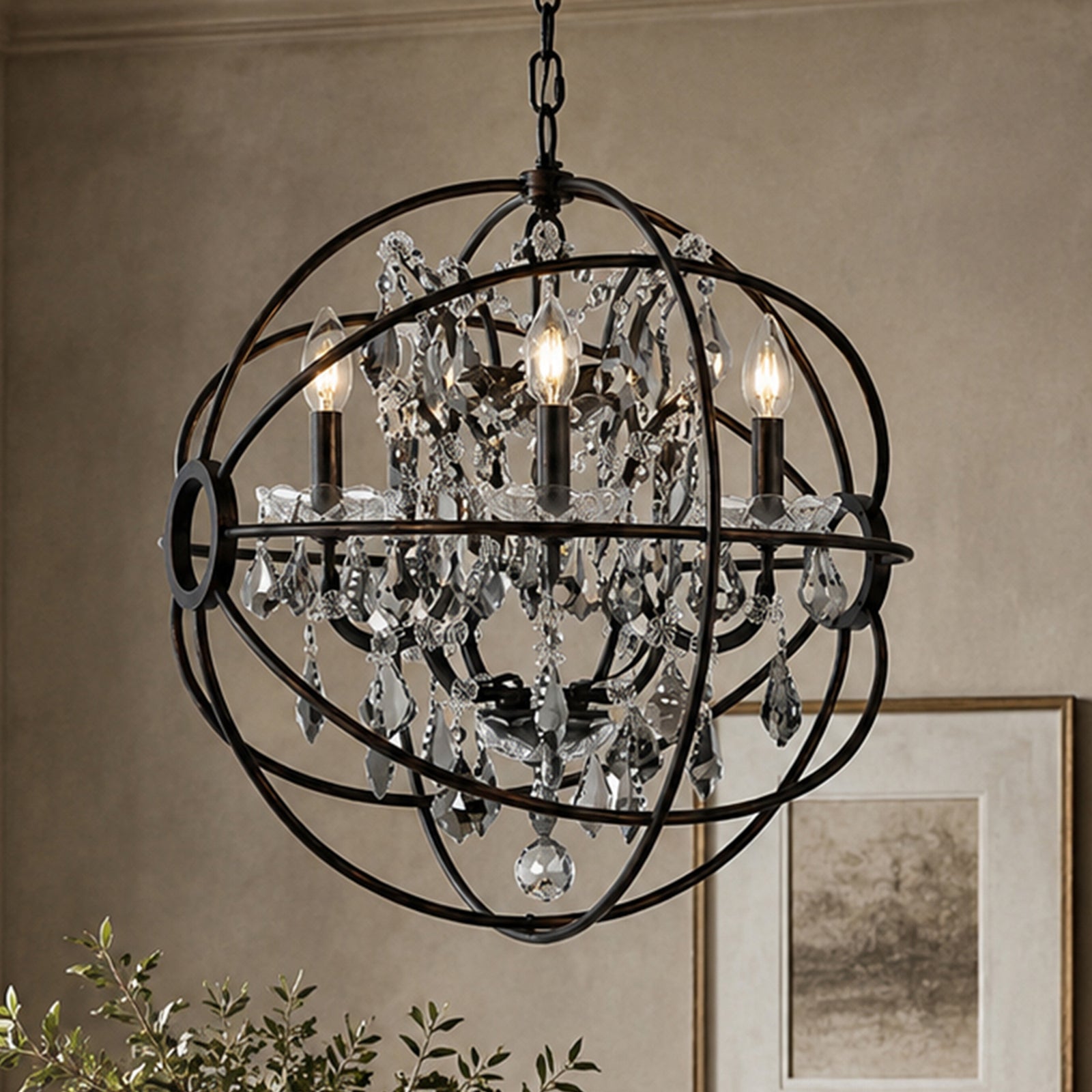 5 light dark bronze Pendant Silver Shade (Grey) Royal Cut crystal Dark Bronze Finish - LIGHTING by Joshua Marshal