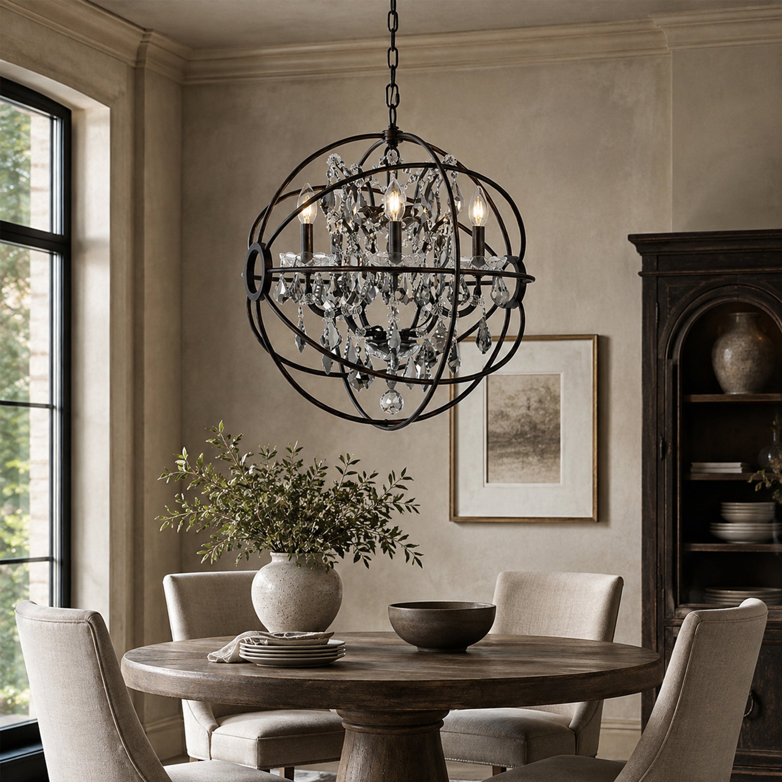 5 light dark bronze Pendant Silver Shade (Grey) Royal Cut crystal - View 2 - Joshua Marshal