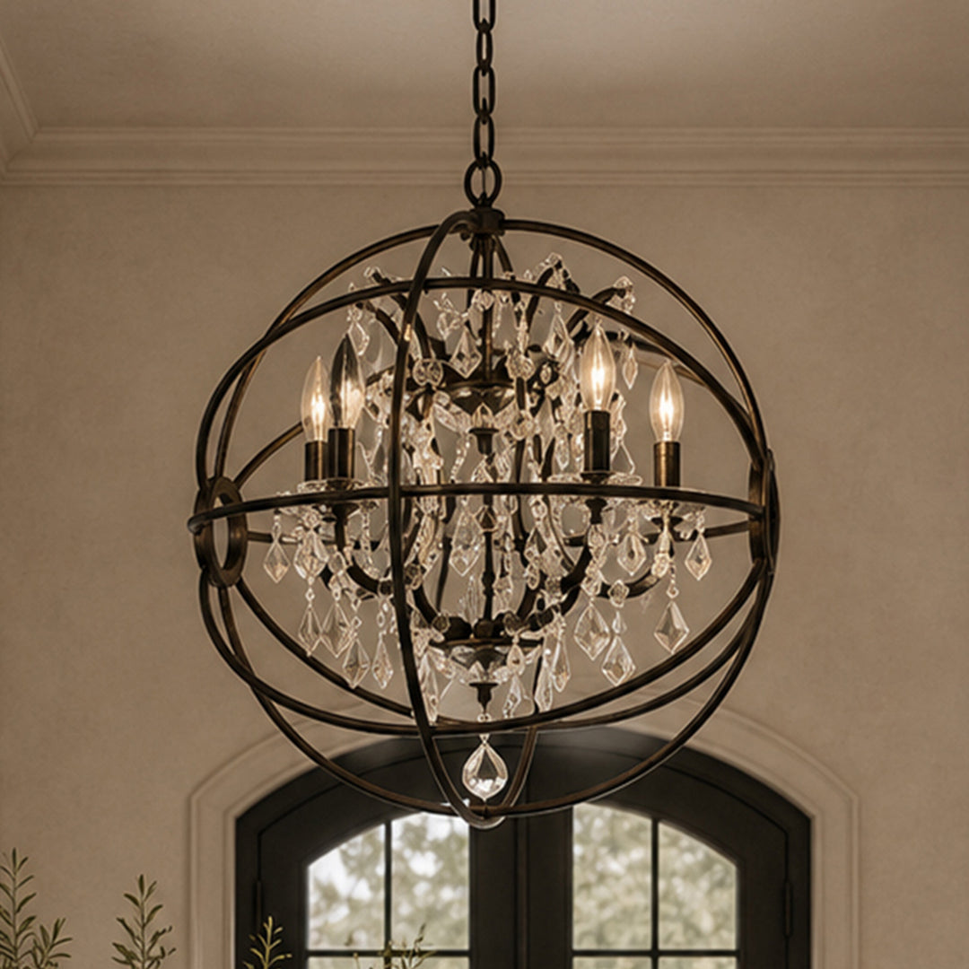 5 light Dark Bronze Pendant Clear Royal Cut crystal Dark Bronze Finish - LIGHTING by Joshua Marshal