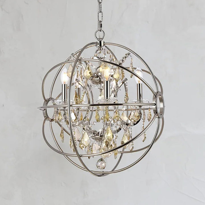 5 light polished nickel Pendant Golden Teak (Smoky) Royal Cut crystal Polished Nickel Finish - LIGHTING by Joshua Marshal