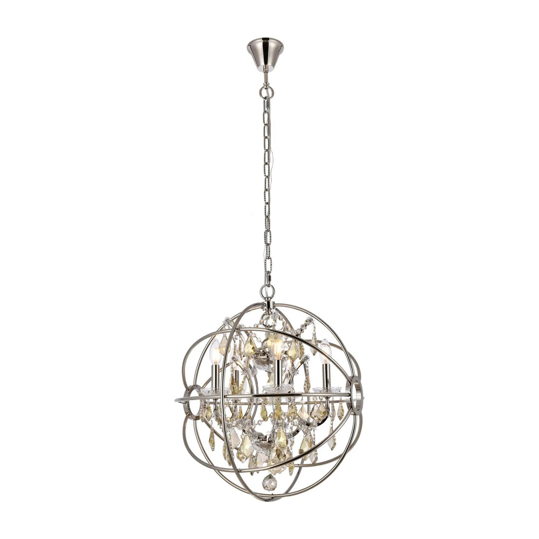 5 light polished nickel Pendant Golden Teak (Smoky) Royal Cut crystal - View 3 - Joshua Marshal