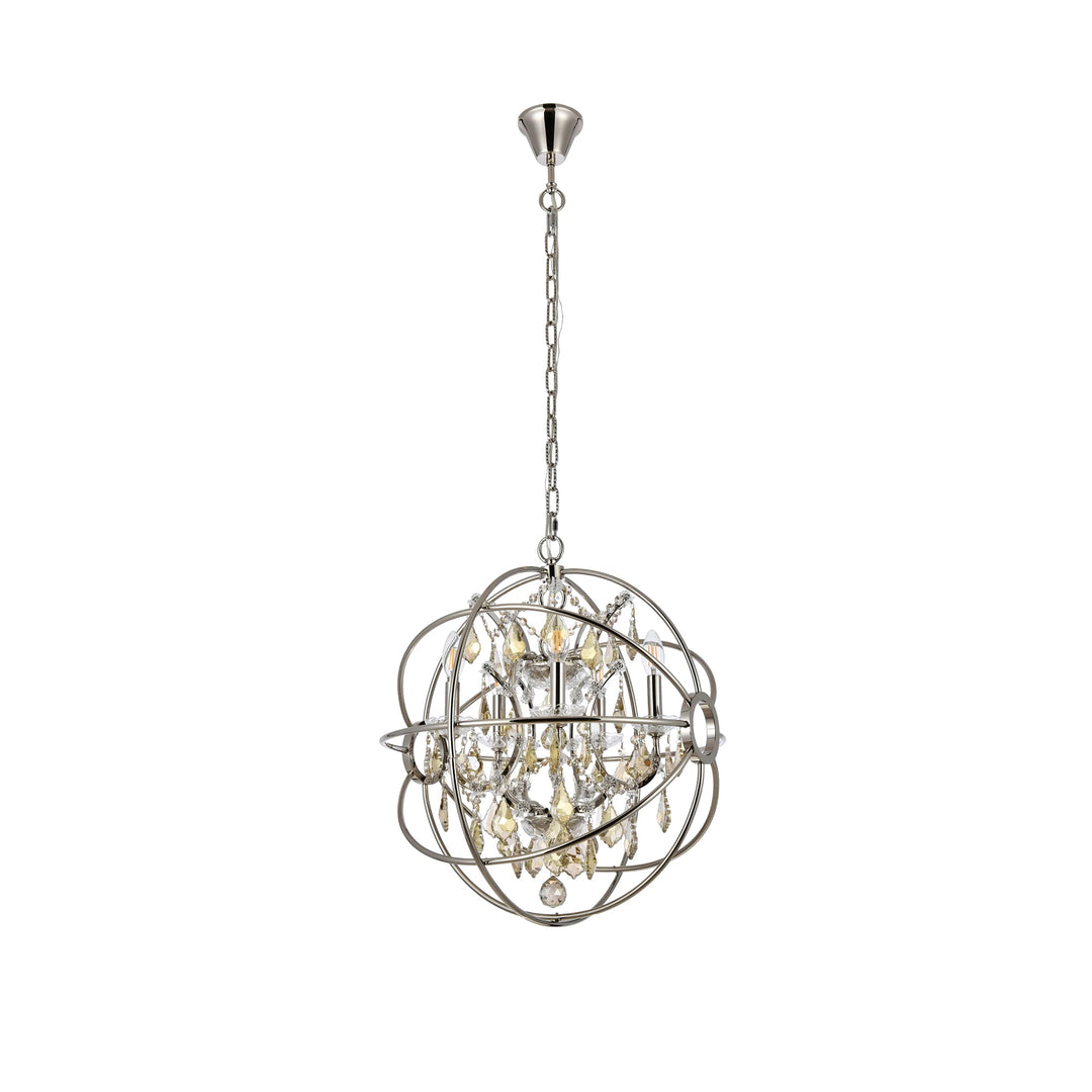 5 light polished nickel Pendant Golden Teak (Smoky) Royal Cut crystal - View 4 - Joshua Marshal