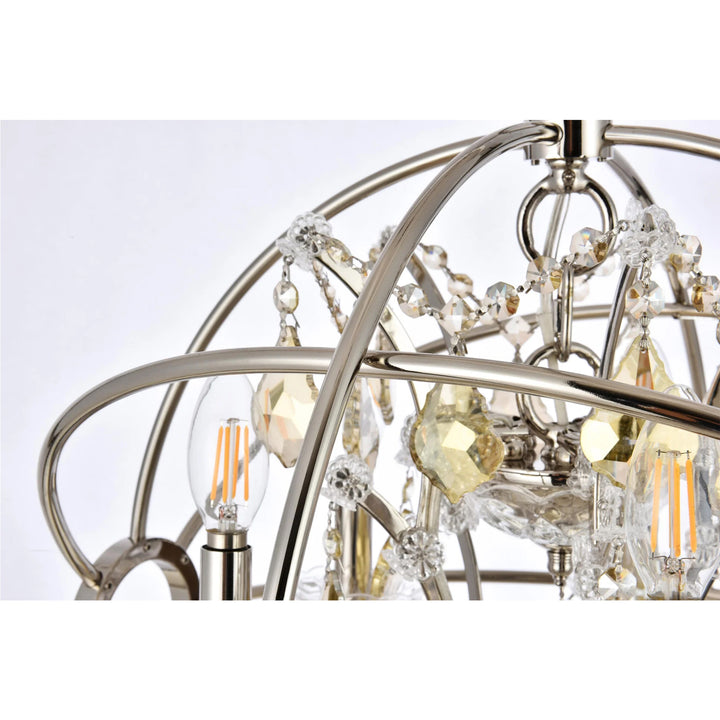 5 light polished nickel Pendant Golden Teak (Smoky) Royal Cut crystal - View 5 - Joshua Marshal
