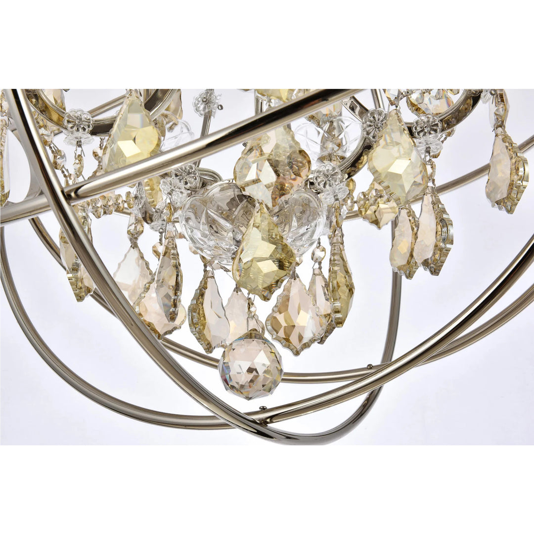 5 light polished nickel Pendant Golden Teak (Smoky) Royal Cut crystal - View 6 - Joshua Marshal