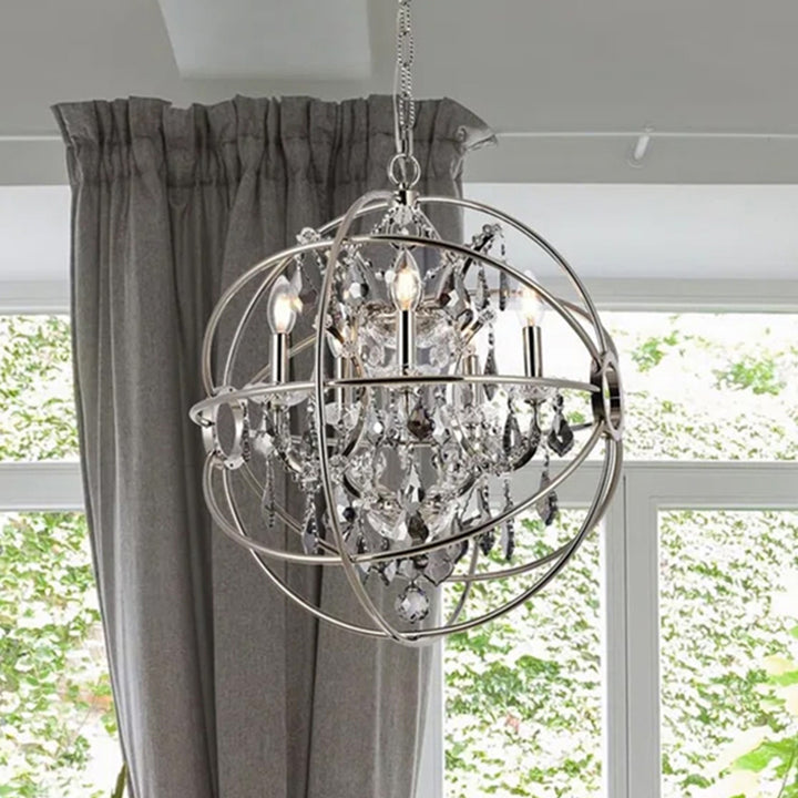 5 light polished nickel Pendant Silver Shade (Grey) Royal Cut crystal Polished Nickel Finish - LIGHTING by Joshua Marshal