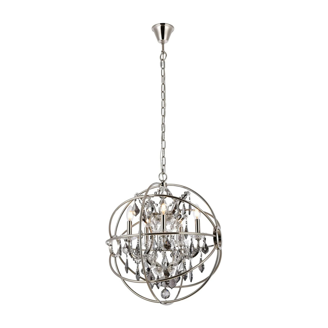 5 light polished nickel Pendant Silver Shade (Grey) Royal Cut crystal - View 3 - Joshua Marshal
