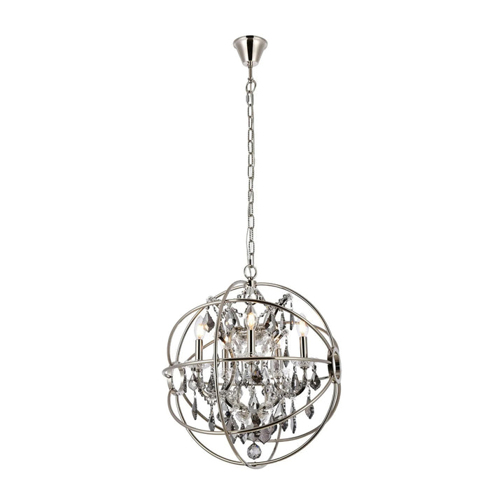 5 light polished nickel Pendant Silver Shade (Grey) Royal Cut crystal - View 3 - Joshua Marshal