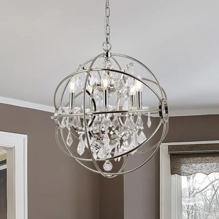 5 light polished nickel Pendant Clear Royal Cut crystal Polished Nickel Finish - LIGHTING by Joshua Marshal