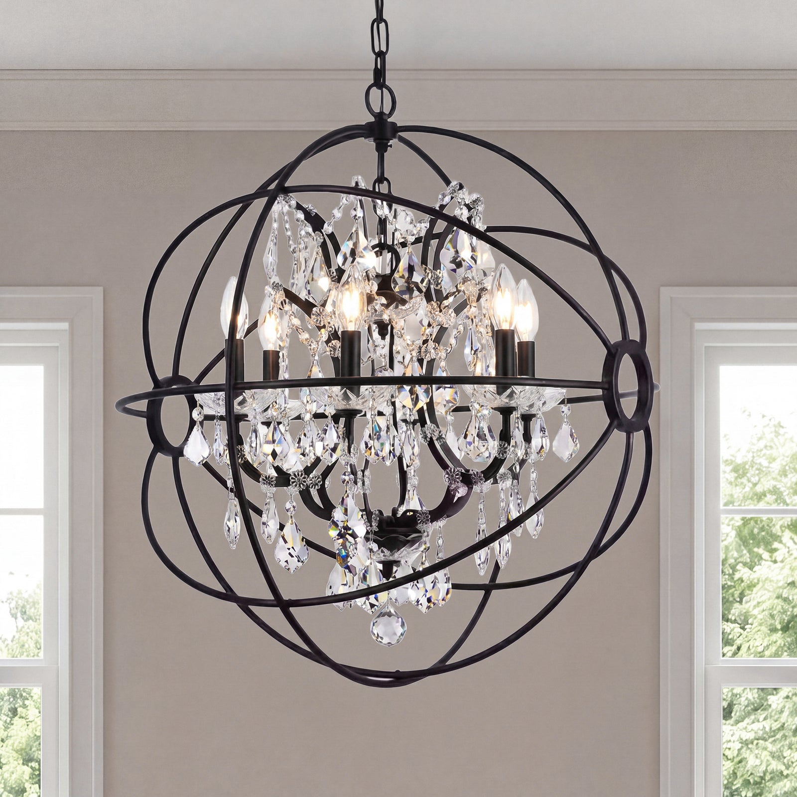 6 light Dark Bronze Chandelier Golden Teak (Smoky) Royal Cut crystal Dark Bronze Finish - LIGHTING by Joshua Marshal