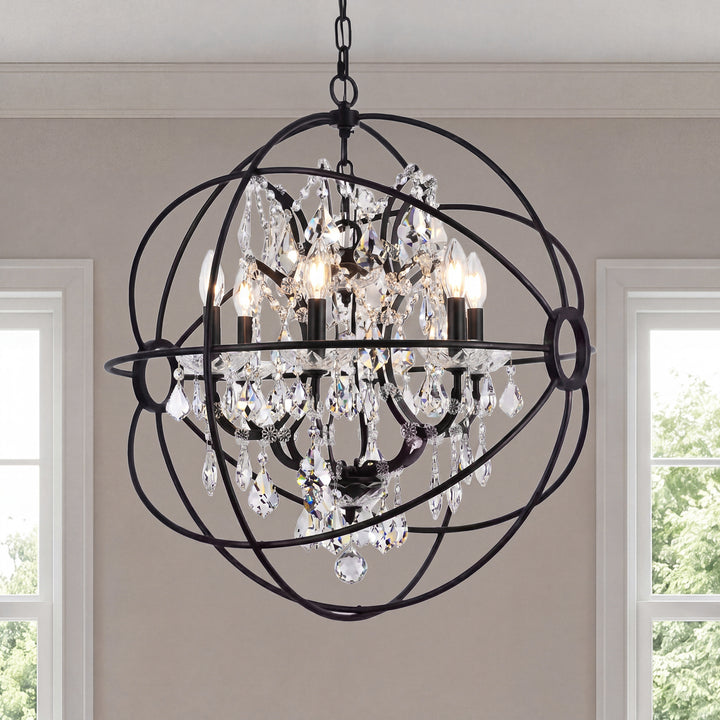 6 light Dark Bronze Chandelier Golden Teak (Smoky) Royal Cut crystal Dark Bronze Finish - LIGHTING by Joshua Marshal