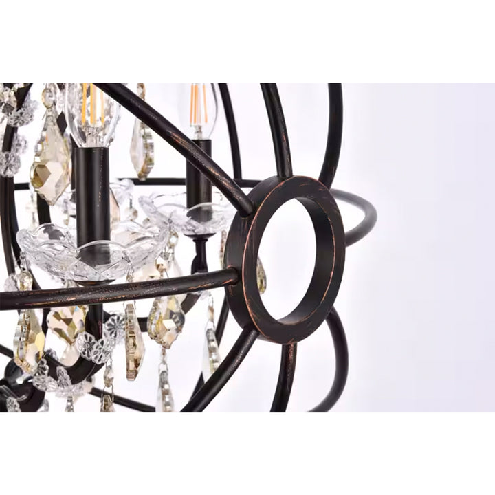 6 light Dark Bronze Chandelier Golden Teak (Smoky) Royal Cut crystal - View 5 - Joshua Marshal