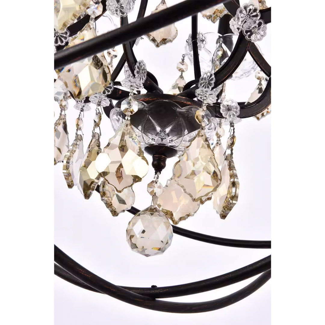 6 light Dark Bronze Chandelier Golden Teak (Smoky) Royal Cut crystal - View 6 - Joshua Marshal