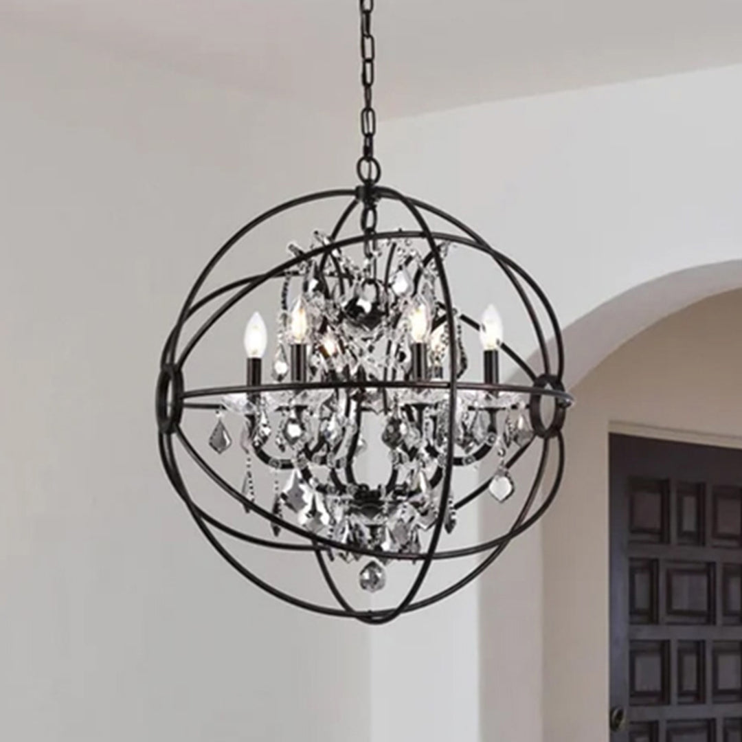 6 light Dark Bronze Chandelier Silver Shade (Grey) Royal Cut crystal Dark Bronze Finish - LIGHTING by Joshua Marshal