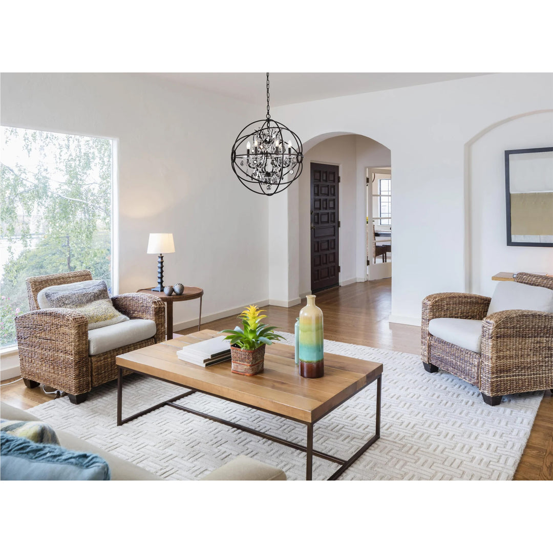 6 light Dark Bronze Chandelier Silver Shade (Grey) Royal Cut crystal - View 2 - Joshua Marshal