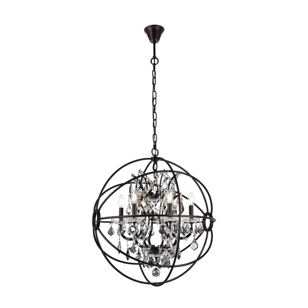 6 light Dark Bronze Chandelier Silver Shade (Grey) Royal Cut crystal - View 3 - Joshua Marshal
