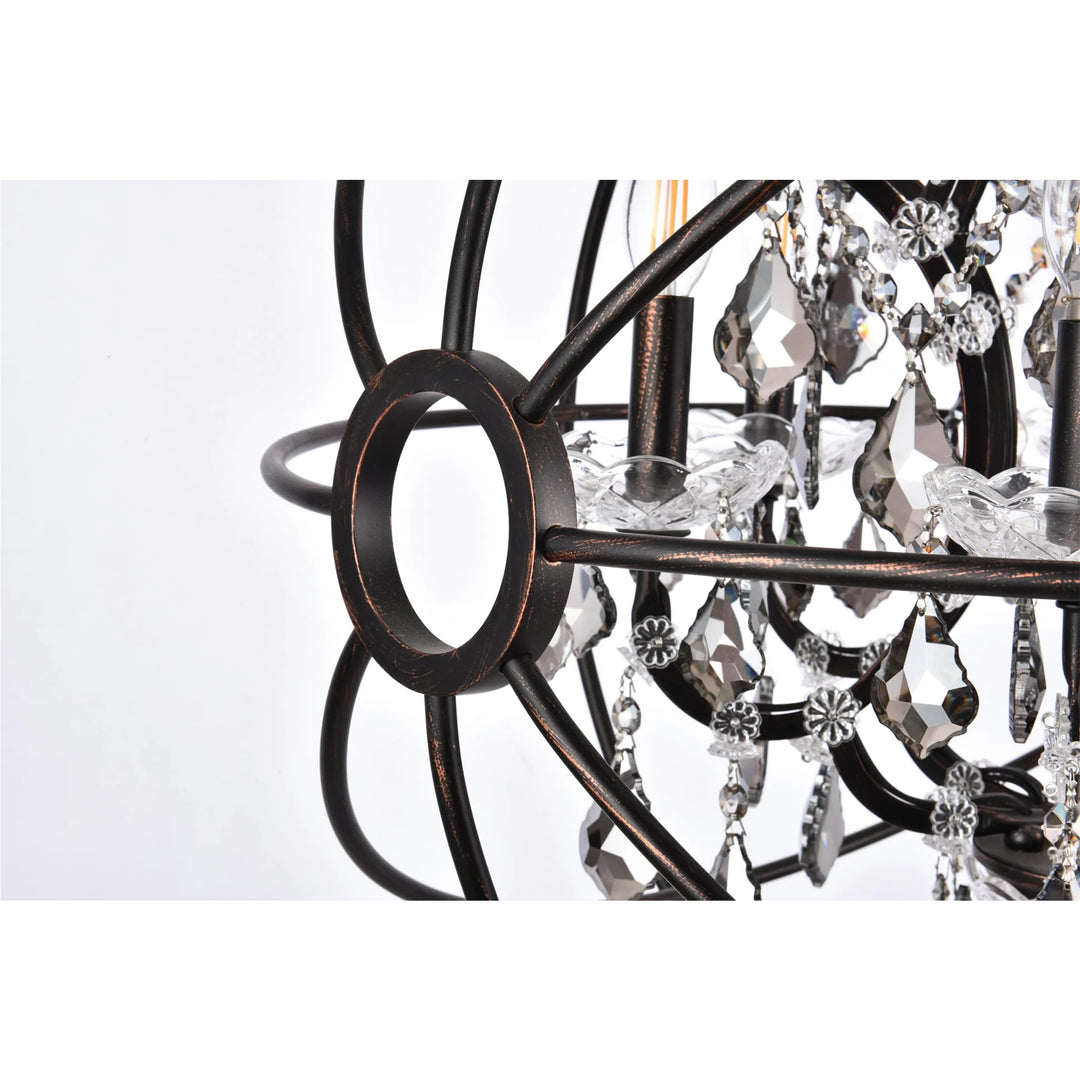 6 light Dark Bronze Chandelier Silver Shade (Grey) Royal Cut crystal - View 6 - Joshua Marshal