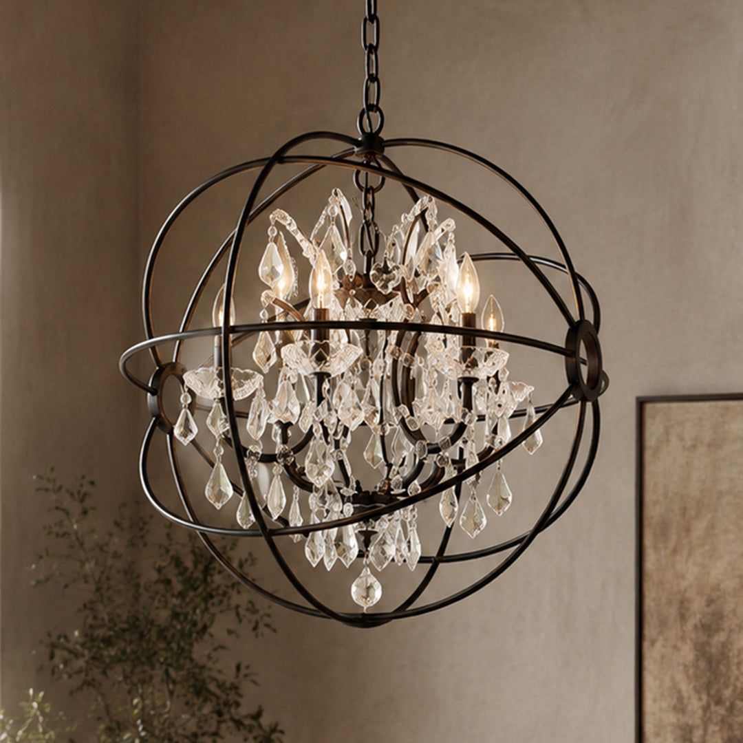 6 light Dark Bronze Chandelier Clear Royal Cut crystal Dark Bronze Finish - LIGHTING by Joshua Marshal