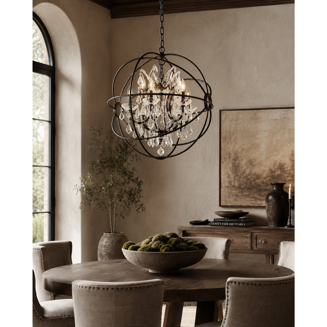 6 light Dark Bronze Chandelier Clear Royal Cut crystal - View 2 - Joshua Marshal
