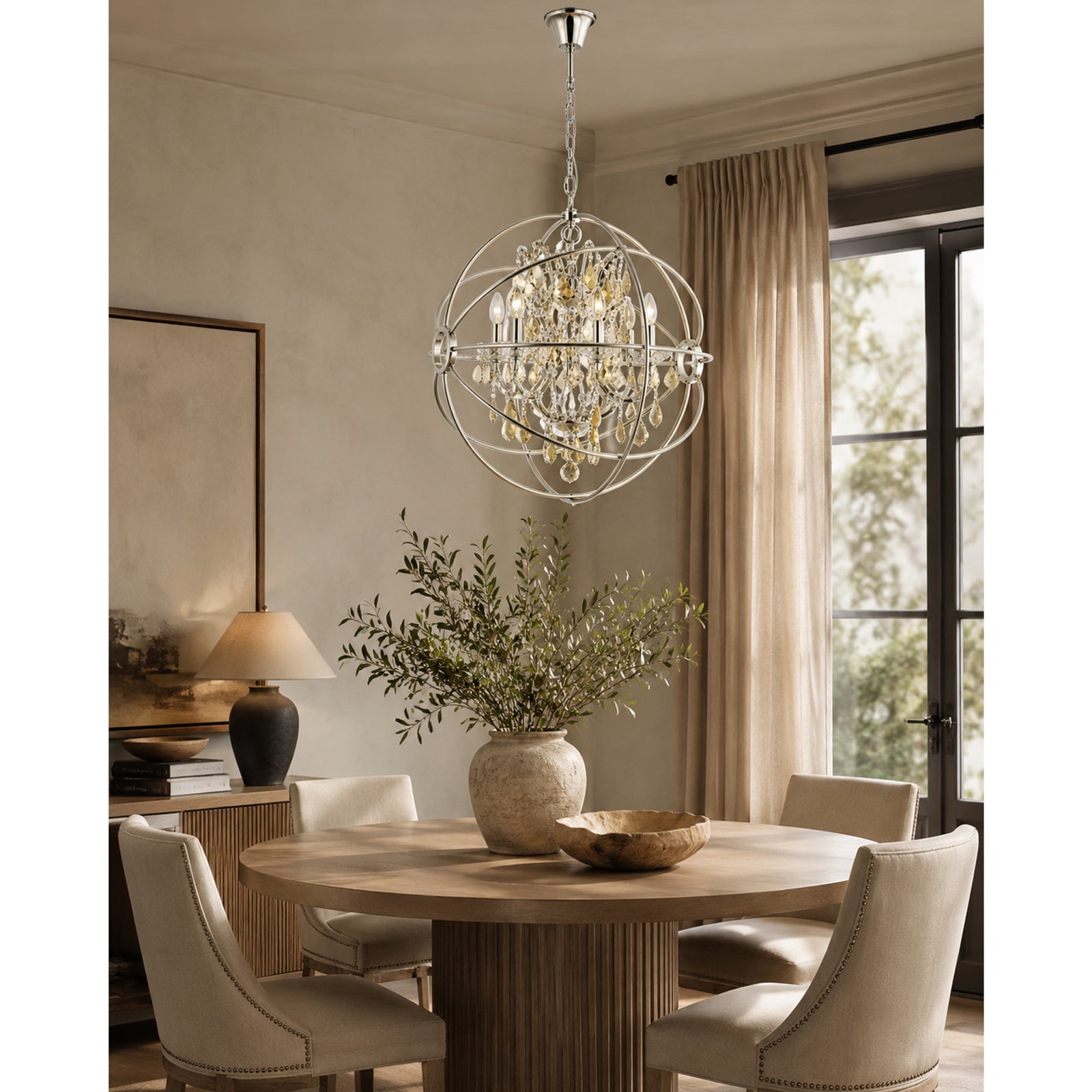 6 light polished nickel Chandelier Golden Teak (Smoky) Royal Cut crystal - View 2 - Joshua Marshal