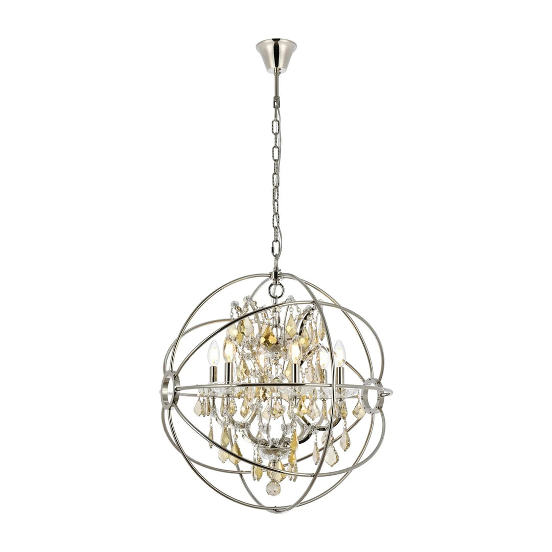6 light polished nickel Chandelier Golden Teak (Smoky) Royal Cut crystal - View 3 - Joshua Marshal