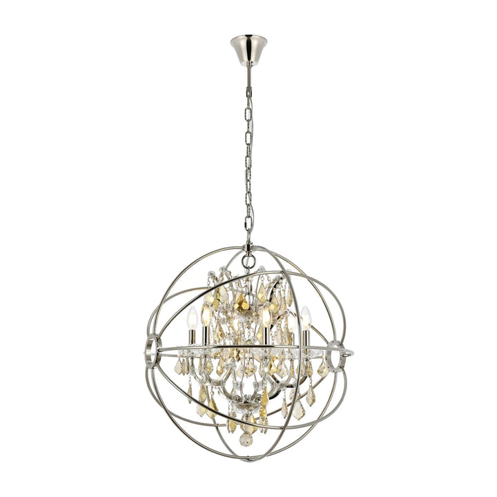 6 light polished nickel Chandelier Golden Teak (Smoky) Royal Cut crystal - View 3 - Joshua Marshal