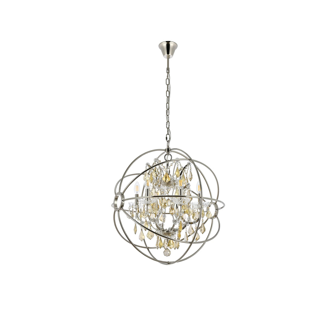 6 light polished nickel Chandelier Golden Teak (Smoky) Royal Cut crystal - View 4 - Joshua Marshal